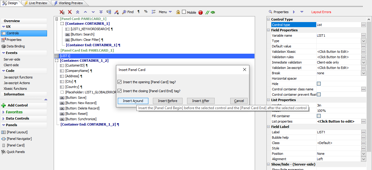 Wrapping the List control in a Panel Card.